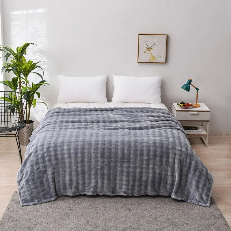 Solid Color Flannel Rabbit Fur Blanket Nap Cover Blanket Soft Sofa Blanket Coral Fleece Cover For Bedroom Manufacturer Wholesale
