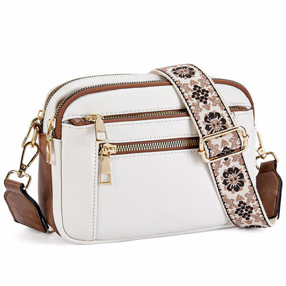 Stylish Wide Strap Shoulder Bag Women's Multiple Pockets Faux Leather Crossbody Bags Adjustable Strap  Travel Handbag Purse.