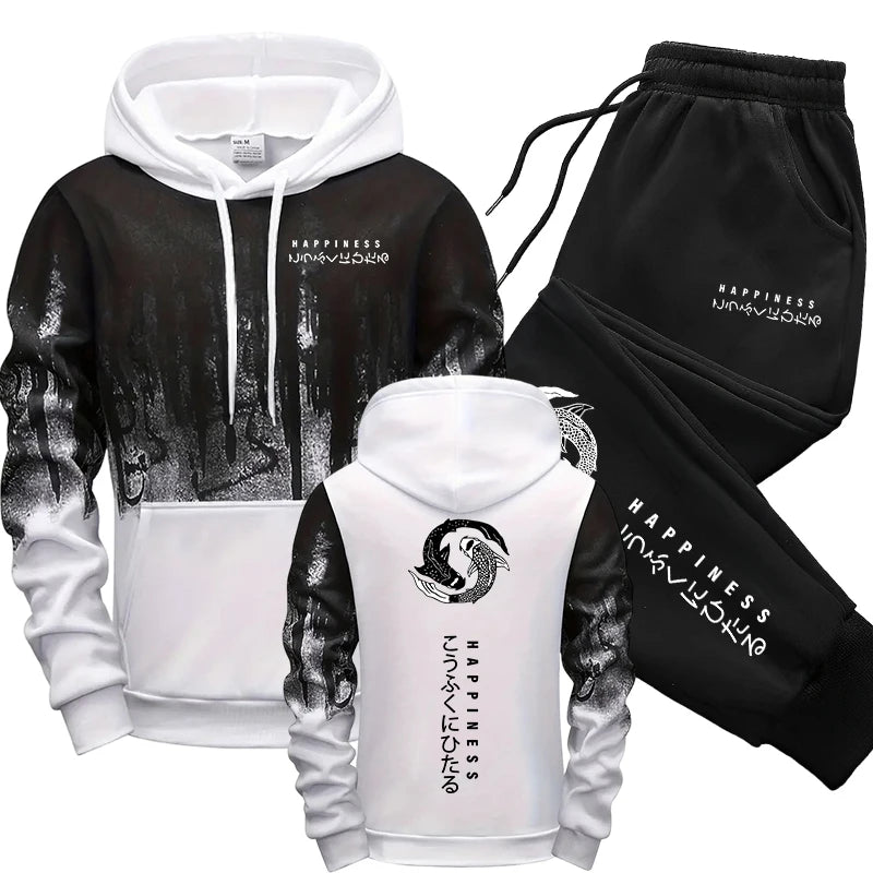 Japanese Fashion Men's Tracksuit Hoodies Sweatpants 2 Piece Set Fall&winter Daily Casual Sporty Jogging Suit Urban Trend Outfits.