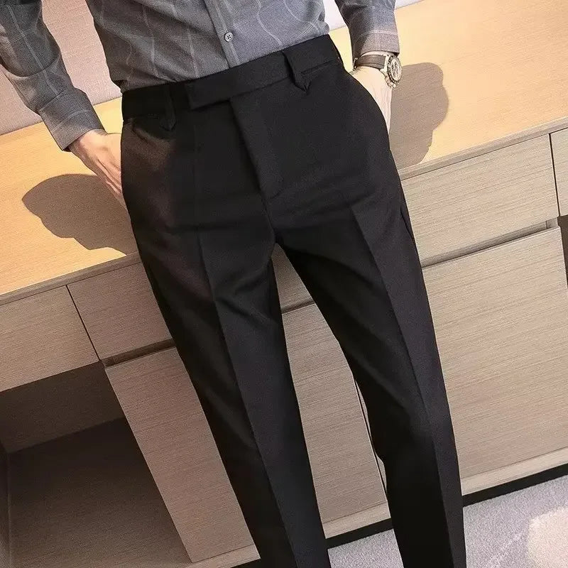 English Gentleman's Coffee Color Business Suit Pants Casual Draped Trousers For Men Fashionable Spring Autumn Small Foot.