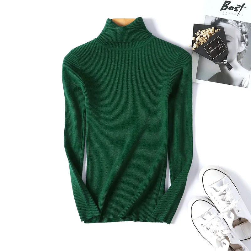 2023 herbst Winter Frauen Langarm Gestrickte Foldover Rollkragen Rippen Pull Pullover Weiche Warme Femme Jumper Pullover Kleidung
