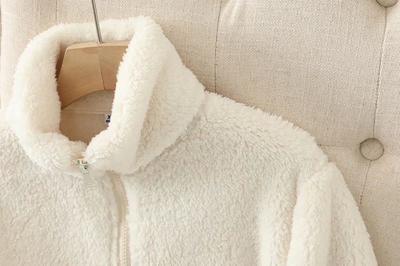 Damen-Fleecemantel, Winter, warm, verdickte Jacke, beidseitig zu tragen, doppelseitige Samt-Korallen-Fleece-Mäntel, Polar-Fleece-Jacken.