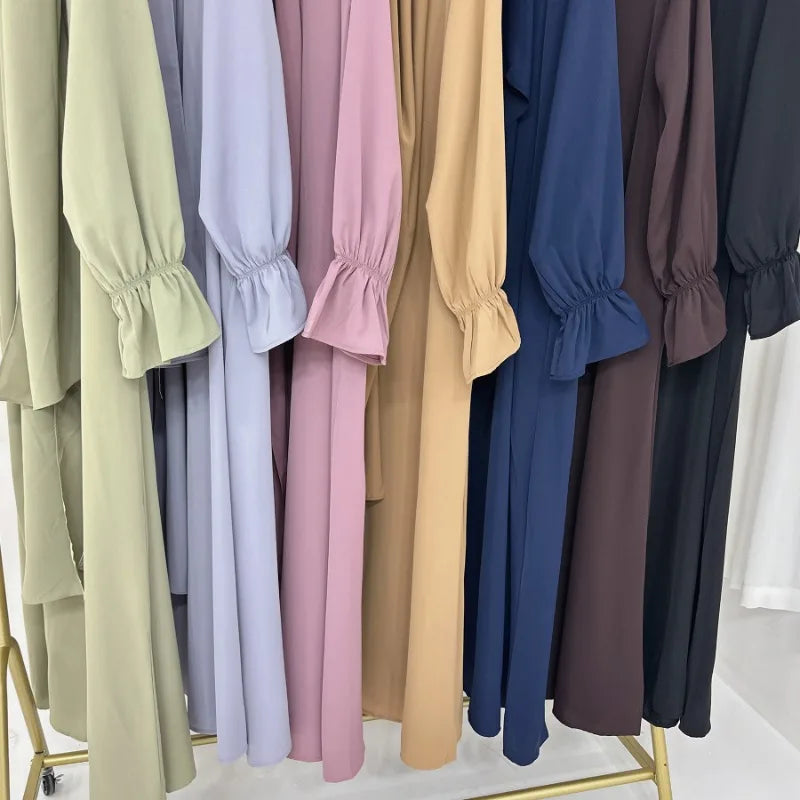 2024 Spring Muslim Modest Dress for Women Eid Arabic Femme Hijab Abaya Dubai 2 Pieces Islamic Long Sleeve Turkey Robe clothing