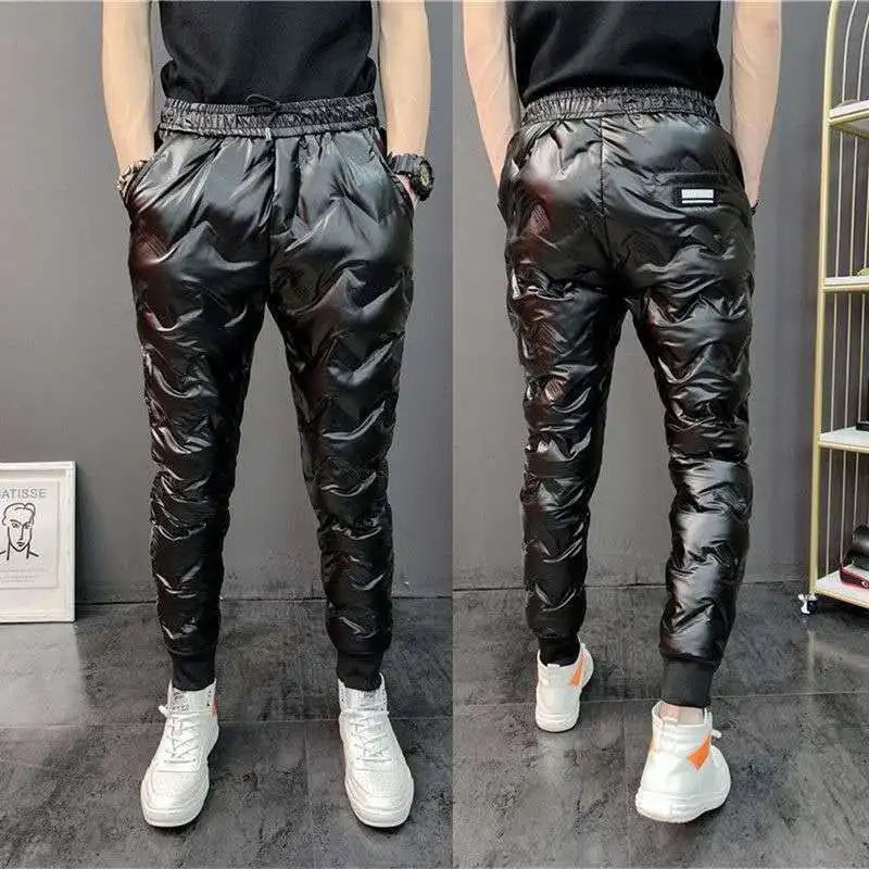 2022 New Men Shiny Winter Down Pant Thick Warm Sweatpants Casual Trousers Slim Outdoor Windproof Waterproof Cotton Pants.