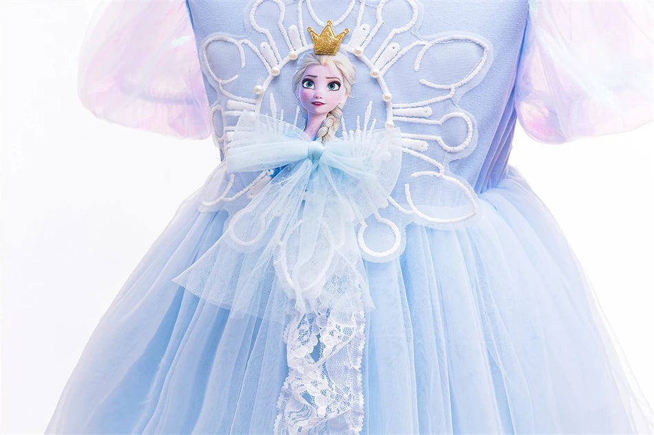 Mädchen Schneekönigin Spitze Schleife Prinzessin Kleid Elsa Cosplay Disney Performance Kleidung Kinder Halloween Karneval Party Fee Outfits.