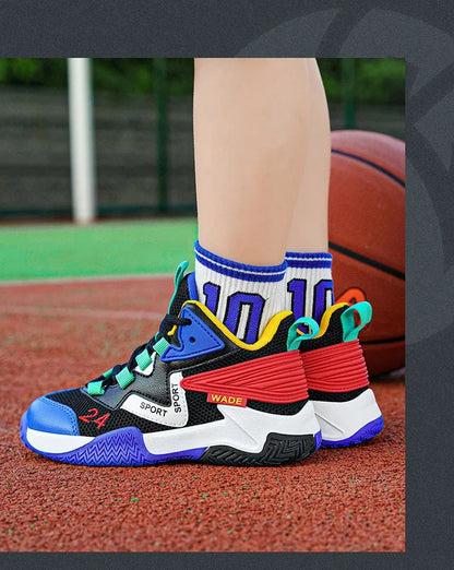 Children Basketball Shoes for Boys Girls Kids Teenagers Breathable Non-slip Lace Up Indoor Outdoor Training Sneakers Tennis Shoe