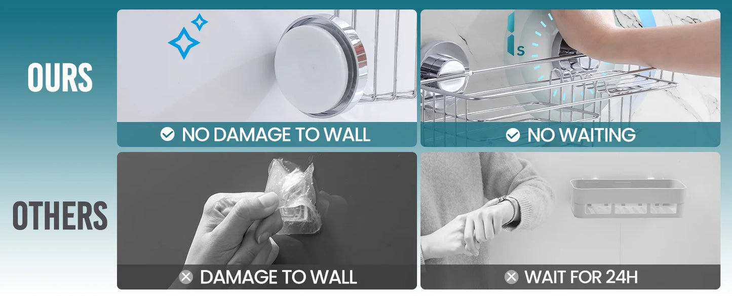 TAILI Dusch-Caddy mit Saugnapf, 2er-Pack mit Haken und Seifenhalter, robuster Badezimmer-Dusch-Organizer, ohne Bohren von Duschregalen