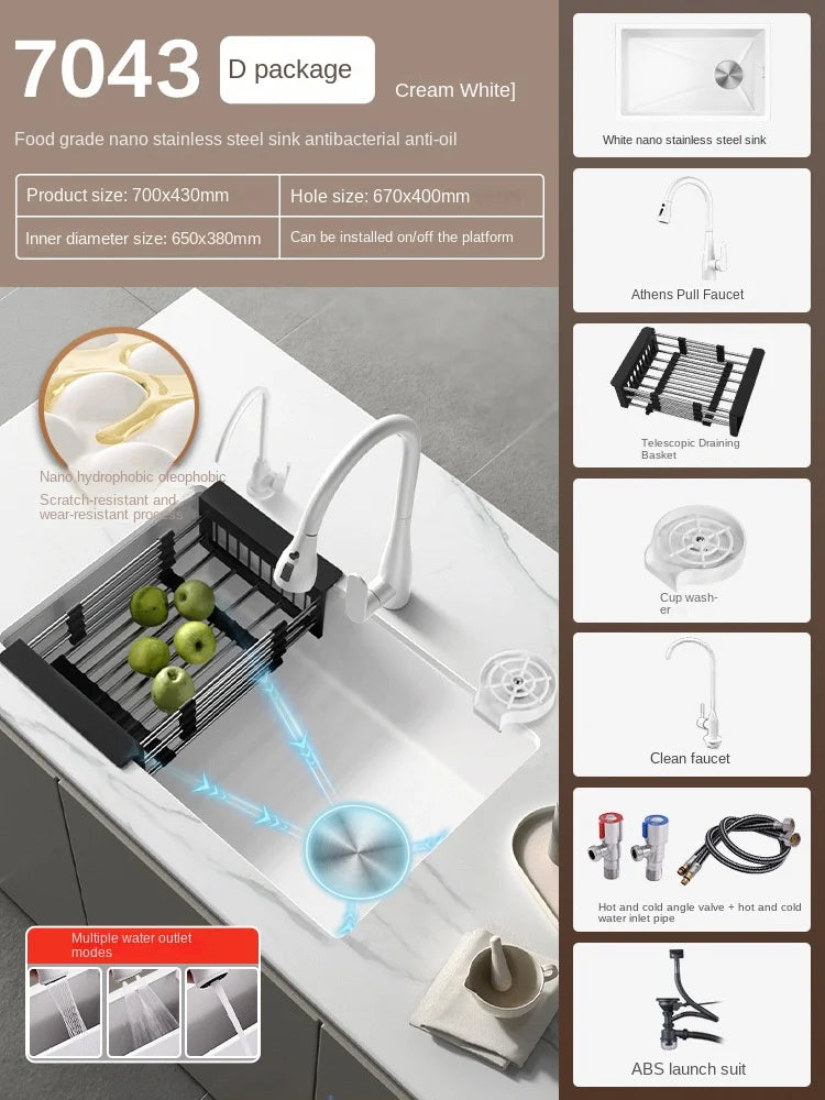 White Stainless Steel Kitchen Sink with Digital Display Multifunction Waterfall Faucet large Wash Basin for Kitchen Accessories