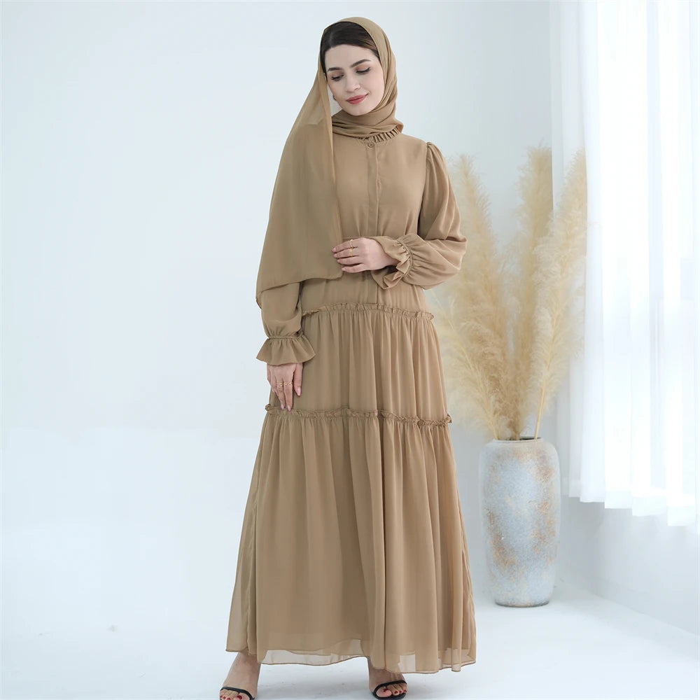 Ramadan Eid Chiffon Muslim Modest Khimar Abaya Set Dubai Turkey Islam Dress Abayas For Women Kebaya Kaftan Robe Femme Musulmane.
