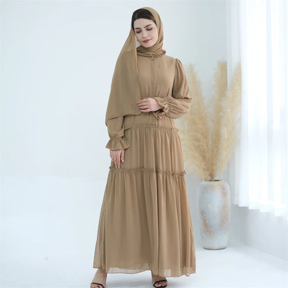 Ramadan Eid Chiffon Muslim Modest Khimar Abaya Set Dubai Turkey Islam Dress Abayas For Women Kebaya Kaftan Robe Femme Musulmane.