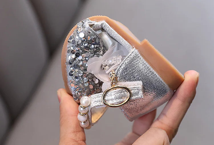 Fashion Children's Sandals 2024 Spring Summer Shining Flowers Sweet Girl Princess Shoes Dance Performance Kids Sandals J191