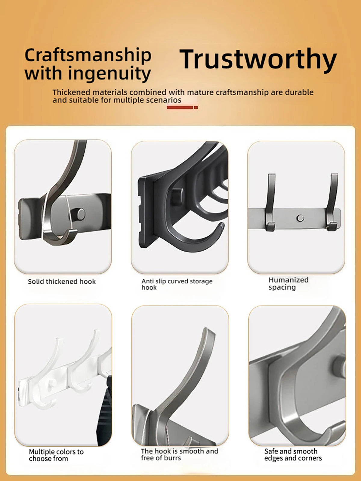 Space Aluminium-Badezimmerhaken hinter der Tür, hohllose Badezimmerhaken, Schlafzimmeraufbewahrung, Wandaufhängerhaken