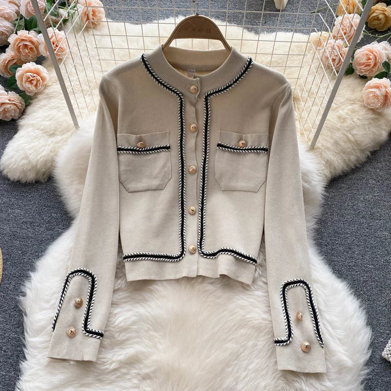New Autumn Korean Fashion Casual Knit Two Piece Set Women Sweater Cardigan Crop Top + Wide Leg Pant Suits Tracksuit 2 Piece Sets.