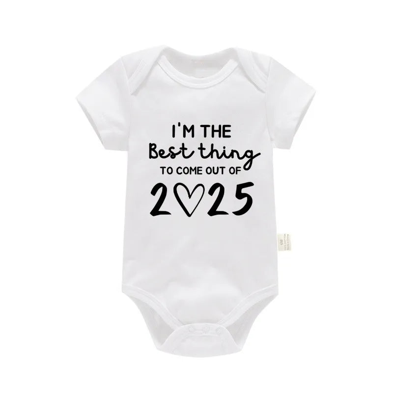 „I'm the Best Thing 2025, Neugeborene Babykleidung, weiße Baumwolle, Sommer-Bodys für Kleinkinder, kurzärmeliger Strampler für Jungen und Mädchen