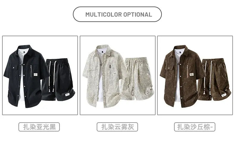 Men's Summer Casual Versatile Fashionable Cool Short-Sleeved Shirt And Shorts Set Trendy Business Casual Outfit.