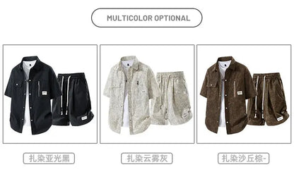 Men's Summer Casual Versatile Fashionable Cool Short-Sleeved Shirt And Shorts Set Trendy Business Casual Outfit.