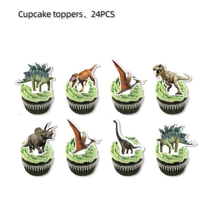 Dinosaurier Dekoration Party Supplies Glas Maske Kuchen Topper Banner PVC Stroh Papa Kreis Geschenktüten Dinosaurier Tier Gefälligkeiten Liefert