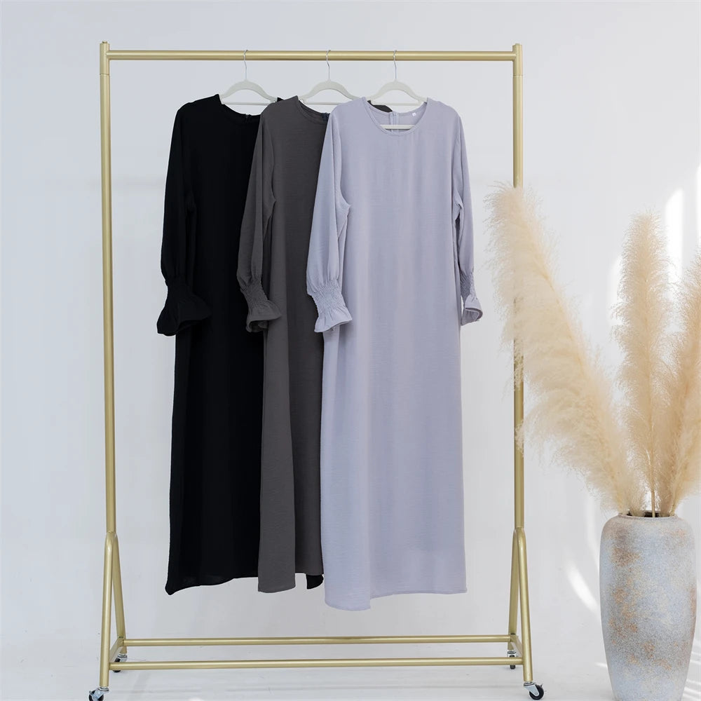 Eid Jersey Solid Modest Under Abaya Dubai 2024 Palestine Women Islamic Clothing Muslim Kaftan Inner Dresses Robe Femme Musulmane.