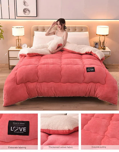 New Super Warm Lamb Wool Quilt Winter Thickened Cotton Quilt Warm Cotton Double sided Velvet Soft Extra Large Blanket.