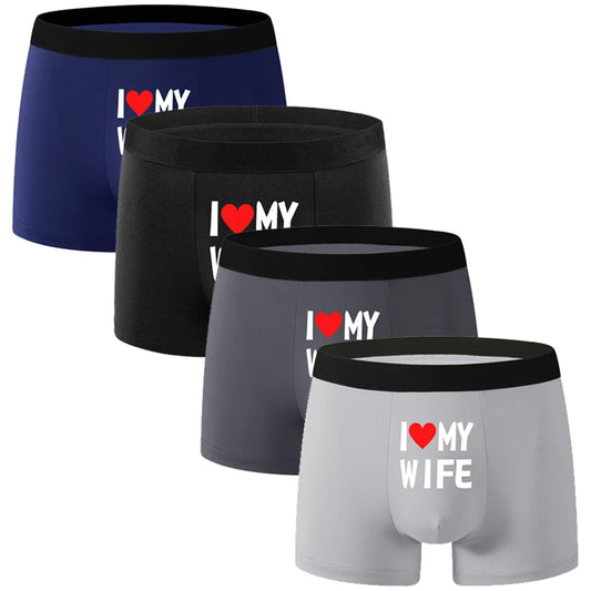 2PCS Herz Muster Männer Unterwäsche Schwarz Einfarbig Männer Boxer Mode Personalisierte Druck ICH Liebe Meine Frau Unterhose mann Geschenk