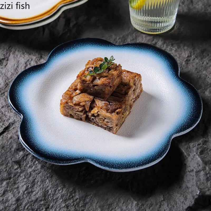 Creative Flower Shape Ceramic Plate Dessert Cake Plate Pasta Dish Sushi Plate Serving Plates Molecular Cuisine Tableware.
