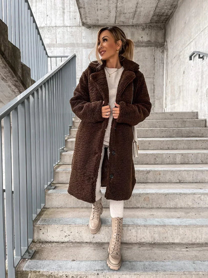 2025 frauen Winter Faux Wolle Mischungen Warme Mantel Einreiher Oberbekleidung Teddy Plüsch Mäntel Weibliche Chic Streetwear Mäntel 5XL