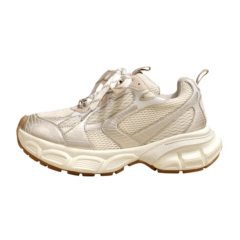 New Designers White Sneakers Women Flats Shoes Lace Up Vulcanize Shoes Female Mesh Wedge Platform Casual Zapatillas Mujer2024.