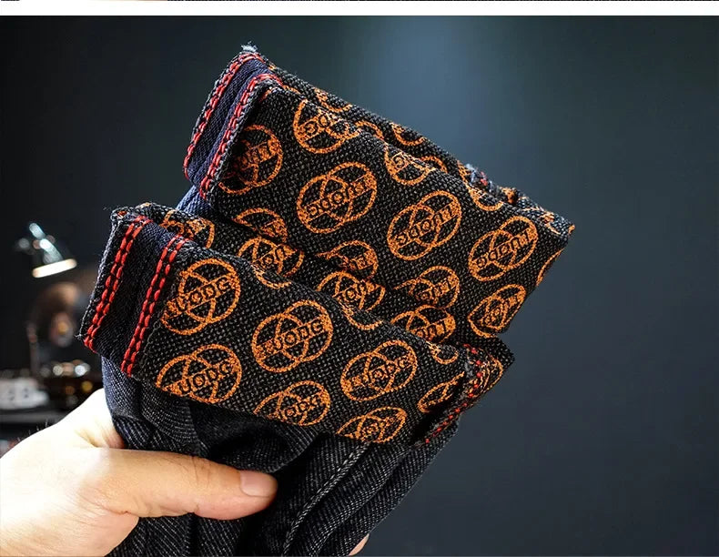 Gestickte Slim-Fit-Jeans mit geradem Bein, High-End-Freizeithose für Herren, durchgehender Bodendruck, dehnbar, trendige Marken-Freizeitjeans