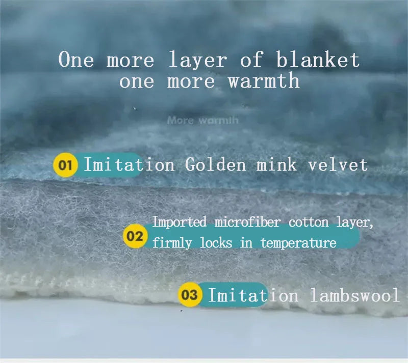 Coral Fleece Autumn Winter Warm Blankets for Bed 3 Layers Thicken Flannel Blanket Quilt Soft Comfortable Warmth Quilts Washable.