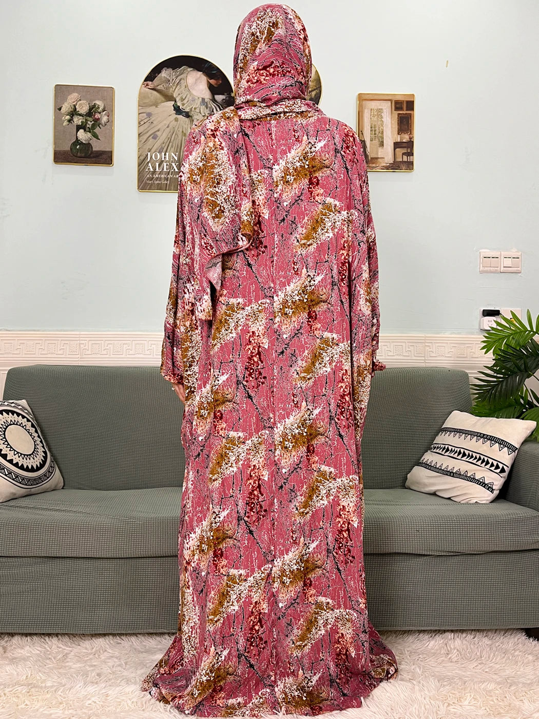 Muslim Cotton Abayas For Women Traditional Floral Ramadan Prayer Garment African Caftan Marocain Femme Robe Connected Headscarf
