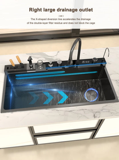 Various Waterfall kitchen Sink  Stainless Steel Multifunctional Large Single Slot Digital Display Sinks
