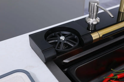 Golden Household Stainless Steel Waterfall Kitchen Sink MultiFunction Wash Vegetable and Dish Countertop Basin Large Single Slot