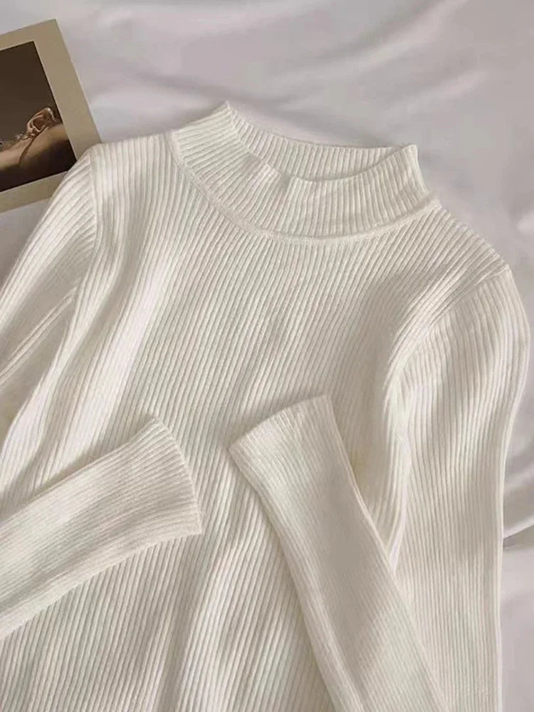 Weiche Rollkragen Frauen Herbst Winter Pullover Pullover Grundlegende Beiläufige Dünne Stretch Weiche Rippen Gestrickte Top Frau Pullover 2026.