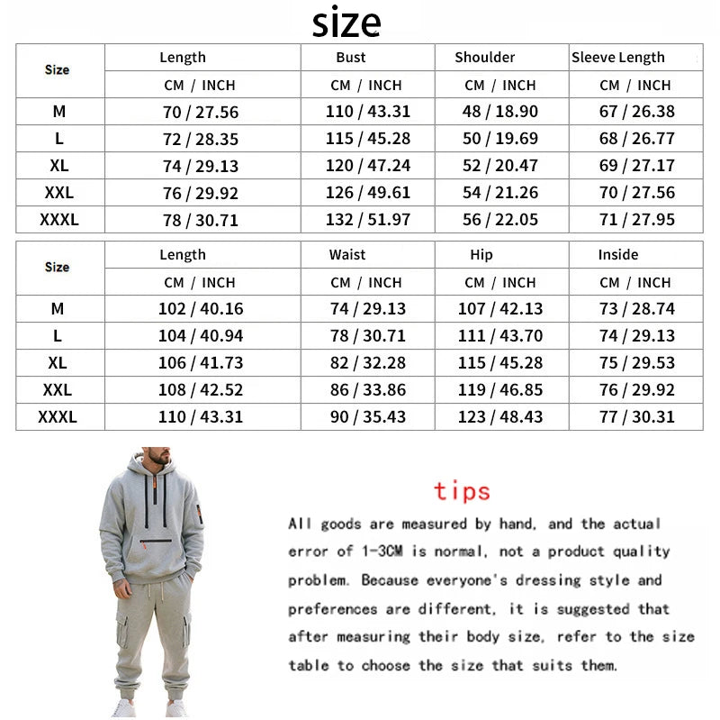 Pullover Hoodie Set Reißverschluss Multi-Pocket Pullover Herren Sport Casual Top Zweiteiliges Set.