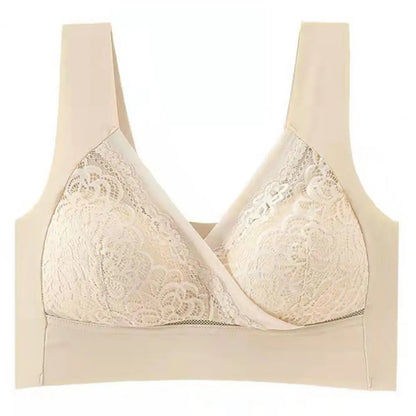 Women Bra Elastic Shoulder Strap Lace Floral Embroidery Maximum Comfort Shockproof Push-up Anti-snagging Wireless Yoga Bra.