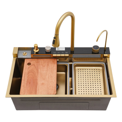 Gold 1/2" Multifunktionale digitale Wasserfallspüle Wasserfall-Küchenspüle Digitalanzeige Vielseitige Bars, Balkone Spüle