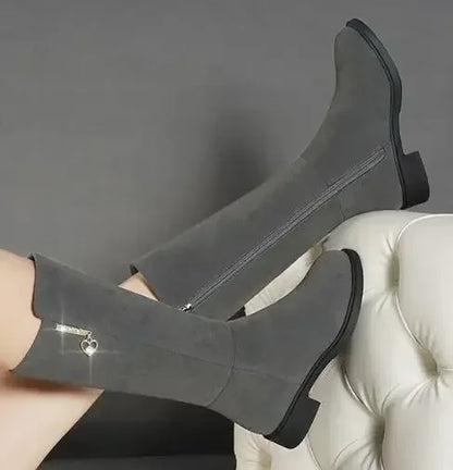 2025 New Women Warm Snow Plush Boots Snow Casual Flat All-match Cotton Fashion Side Zipper Winter Shoes Thigh High Boot Black