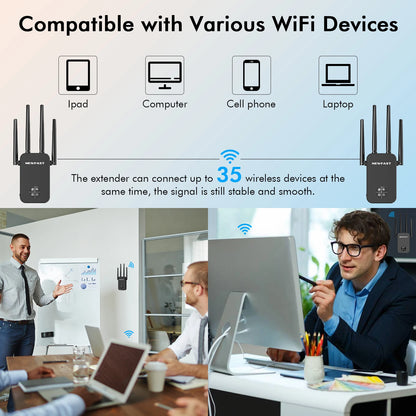 Comfast 1200Mbps Wifi Repeater 2.4/5G Dual-band Wireless WIFI Extender Smart Screen Home Router 4 Antennas WPS/RESET EU Plug