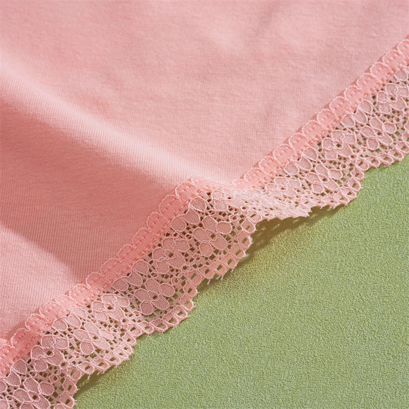 FINETOO 5Pcs Women Cotton Lace Underwear Sexy Seamless Breathable Panties Plus Size Mid-Waist Briefs Female Solid Soft Lingerie