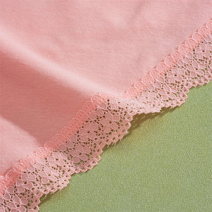 FINETOO 5Pcs Women Cotton Lace Underwear Sexy Seamless Breathable Panties Plus Size Mid-Waist Briefs Female Solid Soft Lingerie