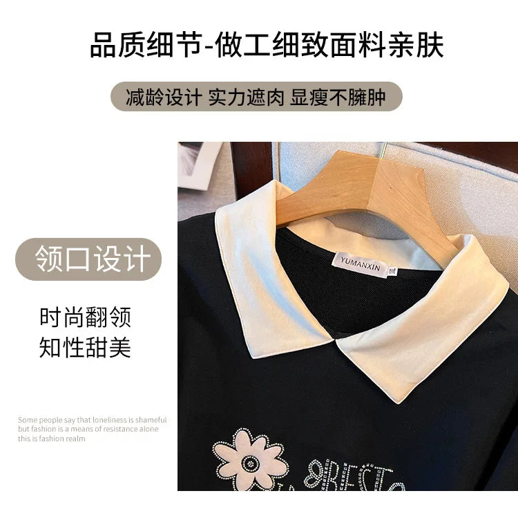 175kg plus size Damen büste Frühling Herbst lose Kragen bedruckt Langarm Sweatshirt schwarz rosa 4xl 5xl 6xl 7xl 8xl 9xl.