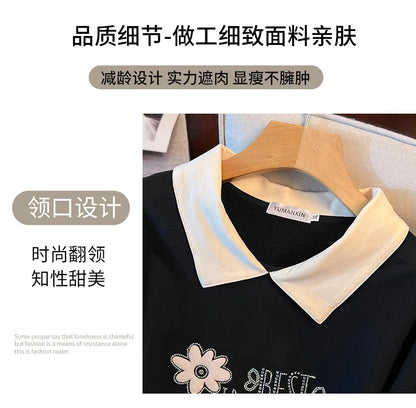 175kg plus size Damen büste Frühling Herbst lose Kragen bedruckt Langarm Sweatshirt schwarz rosa 4xl 5xl 6xl 7xl 8xl 9xl.