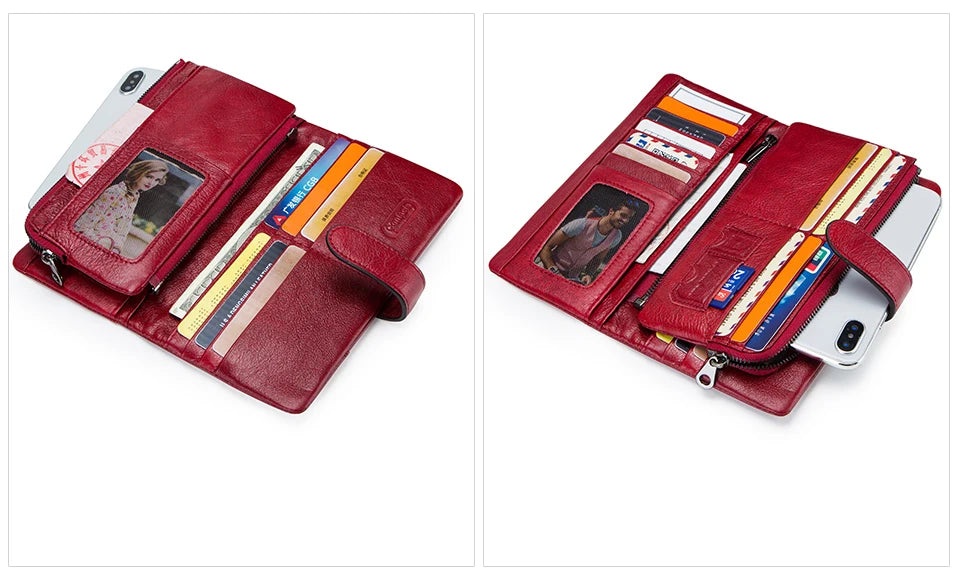 Contact's 100% Genuine Leather Wallet Women Long Coin Purse Hasp Design Clutch Bags Name Engraving Card Holder Wallets Cartera.