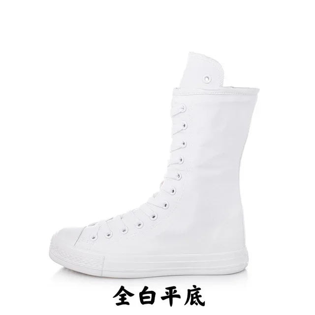 Women Shoe Canvas Casual High Top Shoes Long Boot Lace-Up Zipper Comfortable Flat Boot Sneakers Tenis Feminino Spring Autumn