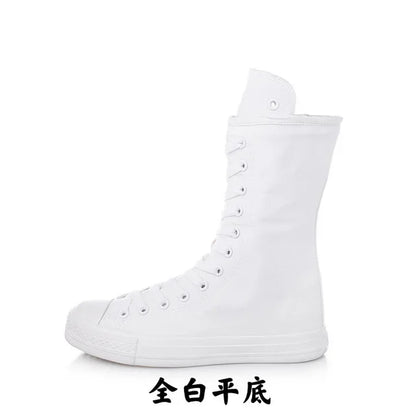 Women Shoe Canvas Casual High Top Shoes Long Boot Lace-Up Zipper Comfortable Flat Boot Sneakers Tenis Feminino Spring Autumn