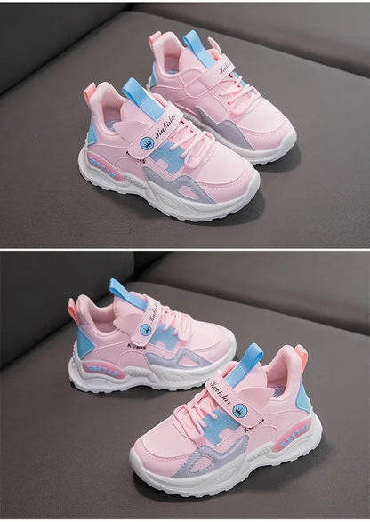 Kids Spring Sneakers Girls School Casual Shoes Outdoor Breathable Running Shoes Light Soft Tenis Pink Non-slip Children Shoes.