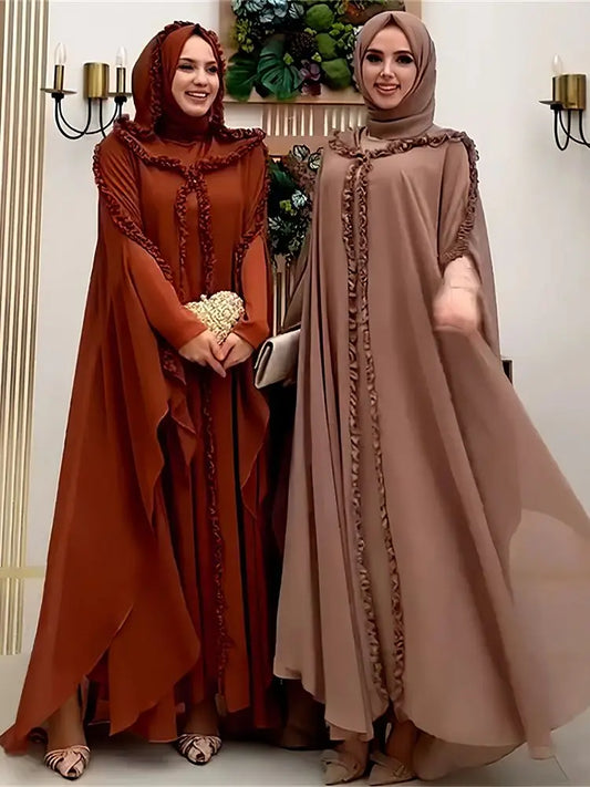 Ramadan Chiffon Muslim 2 Piece Khimar Abaya Set Islam Hijab Dress African Dresses For Women Kebaya Robe Femme Musulmane Kaftan.