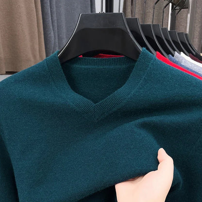 New Sweatwear Men's V Neck Basic Solid Color Sweaters Round Neck Elastic Pullovers Warm Autumn Knitted Oversized Sweater Men.