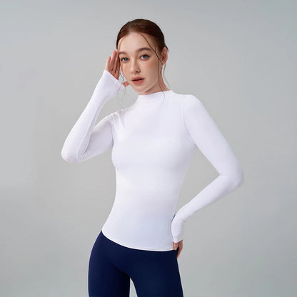 SOISOU 5 Colors Half-High Collar Slim Fit Yoga Top Women's Pilates Pullover Sports Long Sleeve High Elastic Fitness T Shirt.