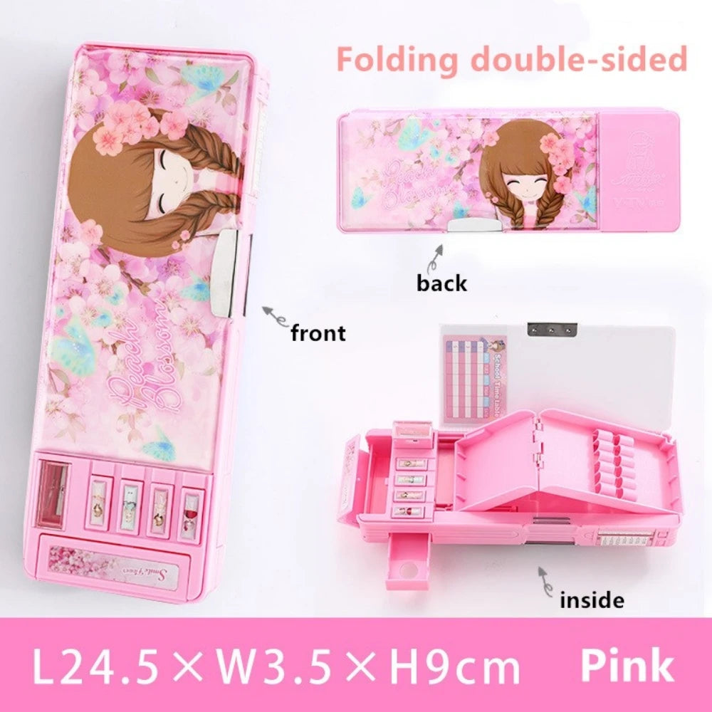 Mechanisches, verformbares, niedliches Federmäppchen mit Stifteinsatz, multifunktionaler Schlüsselschalter, Cartoon-Aufbewahrungsbox für Schule und Schreibwaren aus Kunststoff